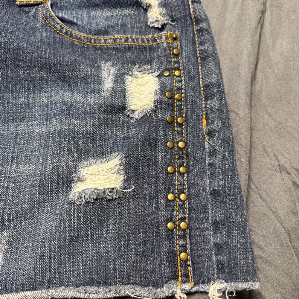Hang Ten Blue Distressed Denim Mini Skirt with Stud Details - Picture 3 of 5